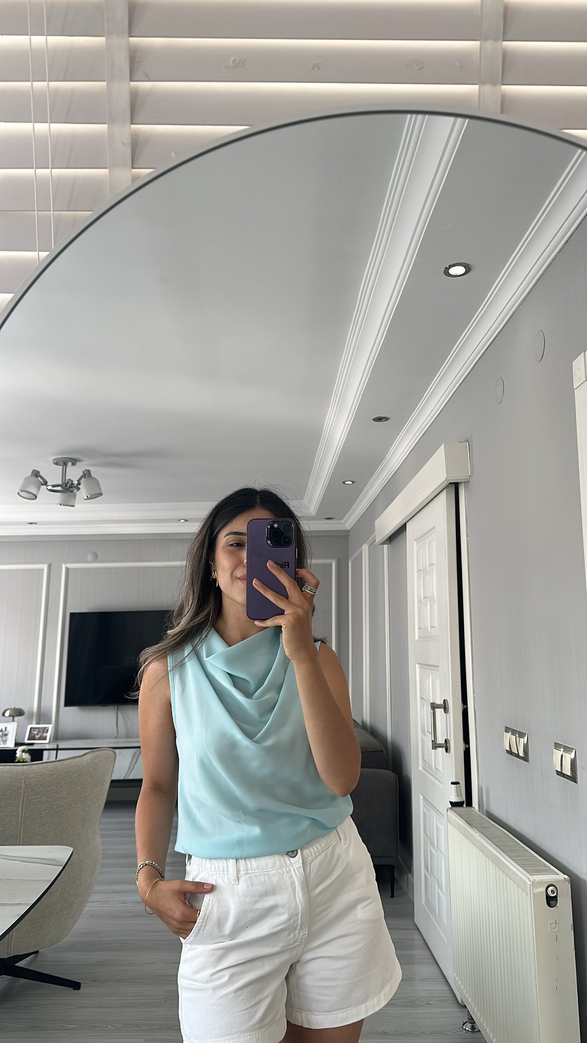 Degaje Yaka Kolsuz Bluz — Bebek Mavi