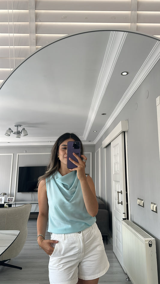 Degaje Yaka Kolsuz Bluz — Bebek Mavi
