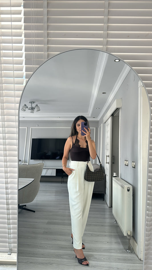 Dantel Detaylı Bluz Bodysuit — Kahve