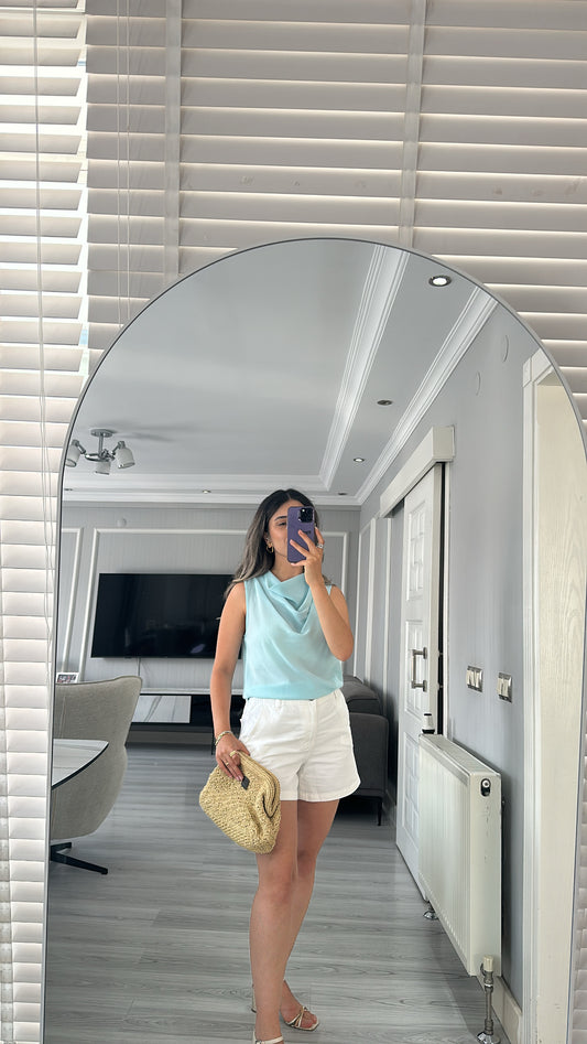 Degaje Yaka Kolsuz Bluz — Bebek Mavi