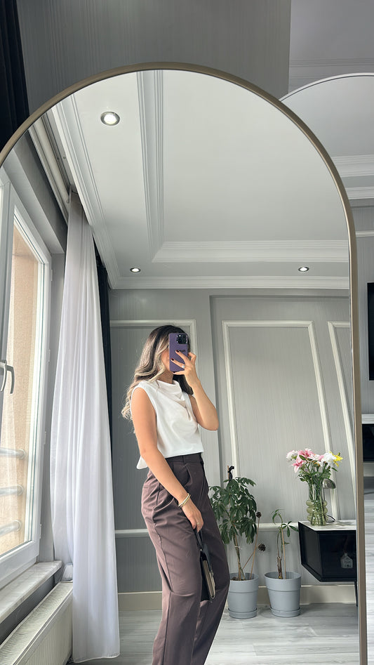 Degaje Yaka Kolsuz Bluz — Ekru