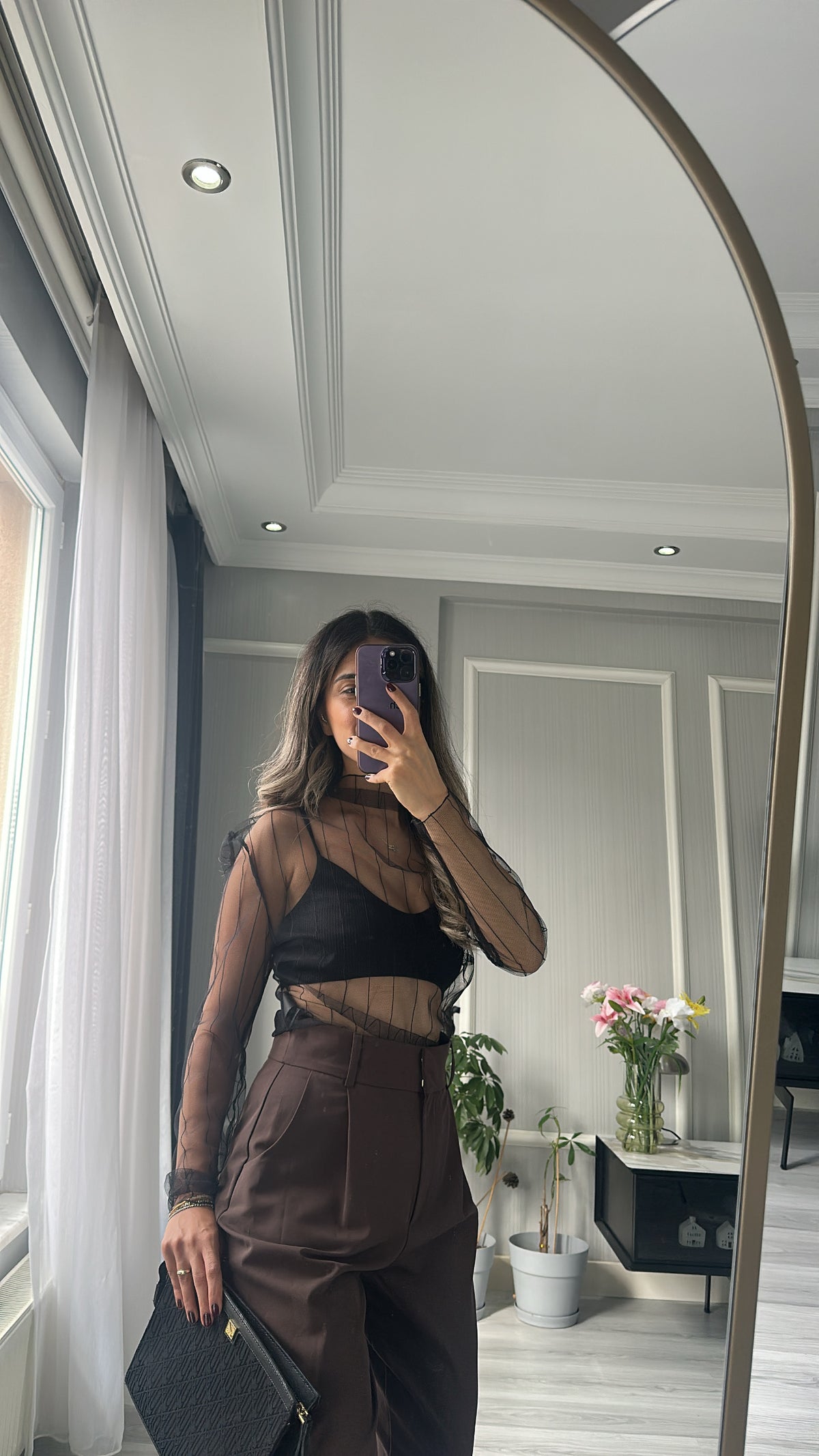 Çizgili Transparan Bluz — Siyah
