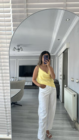 Bol Kesim Lyocell Pantolon — Beyaz
